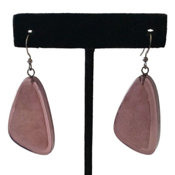 Purple Dangle Earrings Clear Encased Disco Pierced Large Lightweight Acrylic. - Picture 16 of 16